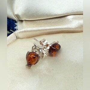 Vintage Silver Amber Owl Earrings